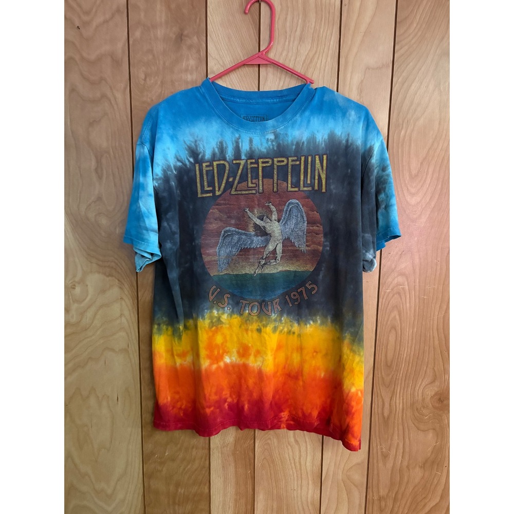 Led Zeppelin US Tour 1975 Tie Dye Graphic T-Shirt Mens Large Rock Band Tee